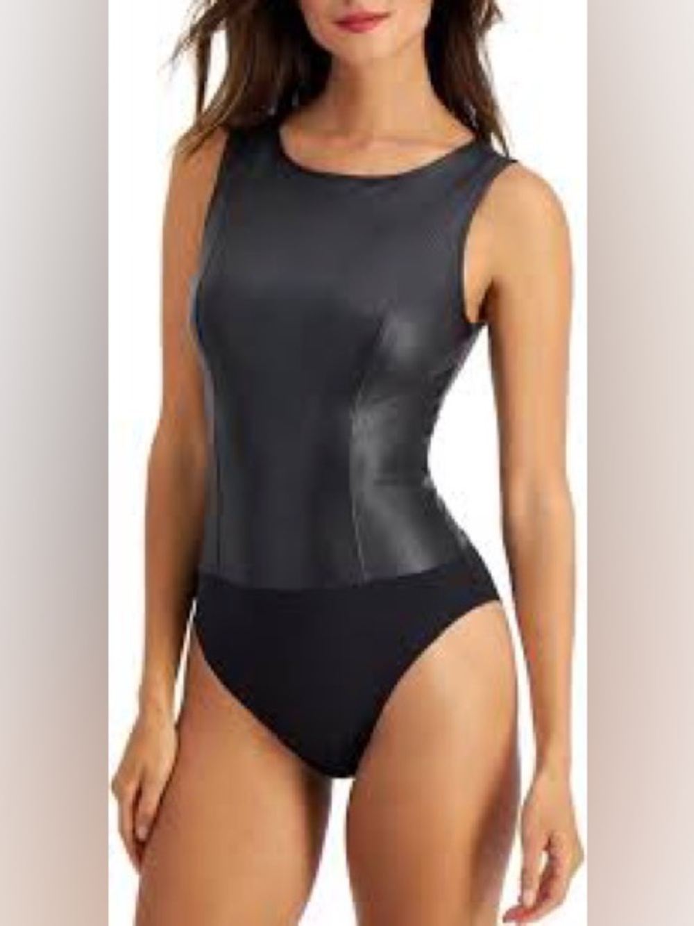 INC Faux Leather Sleeveless Black Bodysuit XL NWT